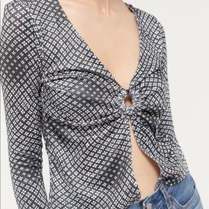 UO Clarissa Printed Plunging Flyaway Top